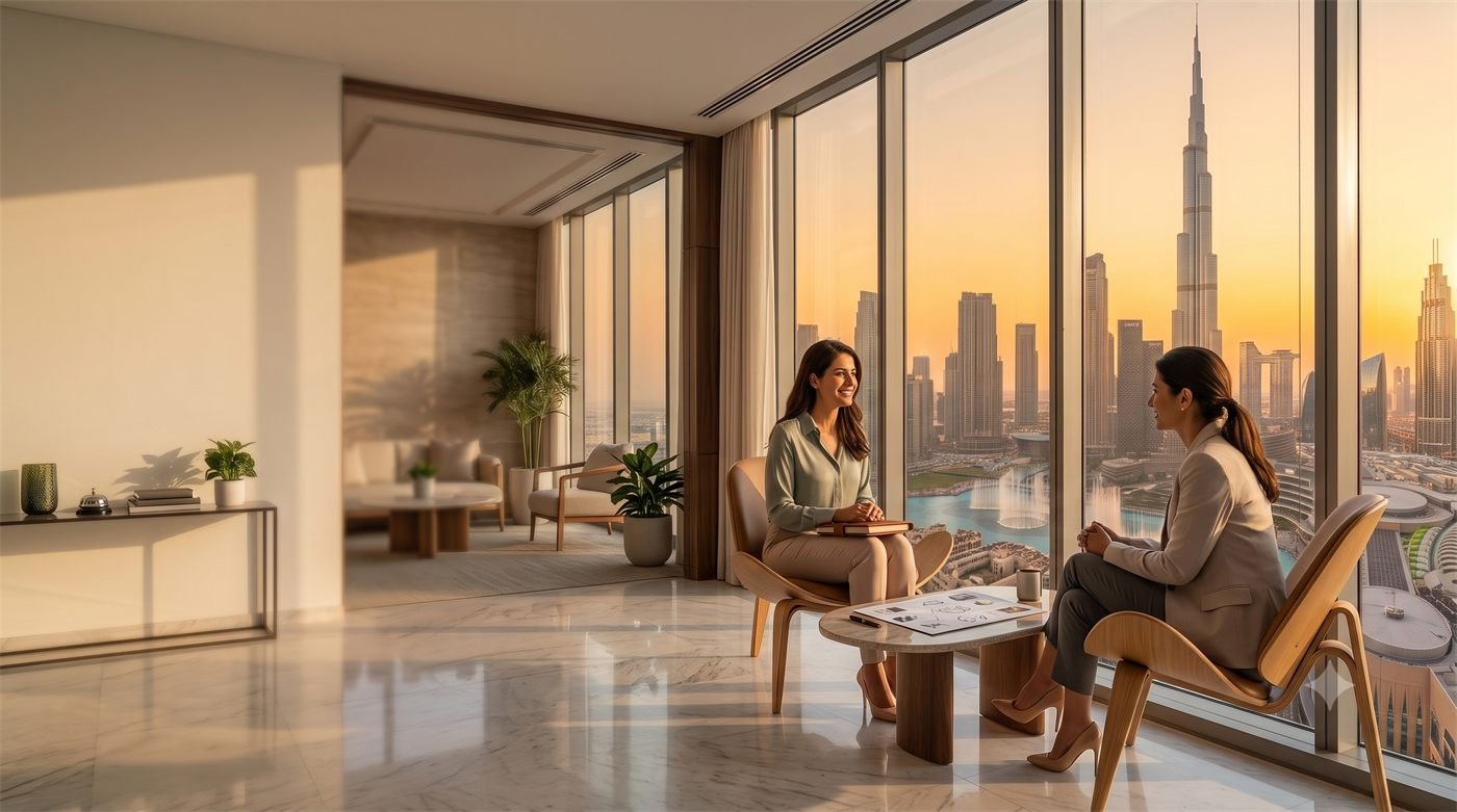 Calmyra Dubai coaching session overlooking the Burj Khalifa